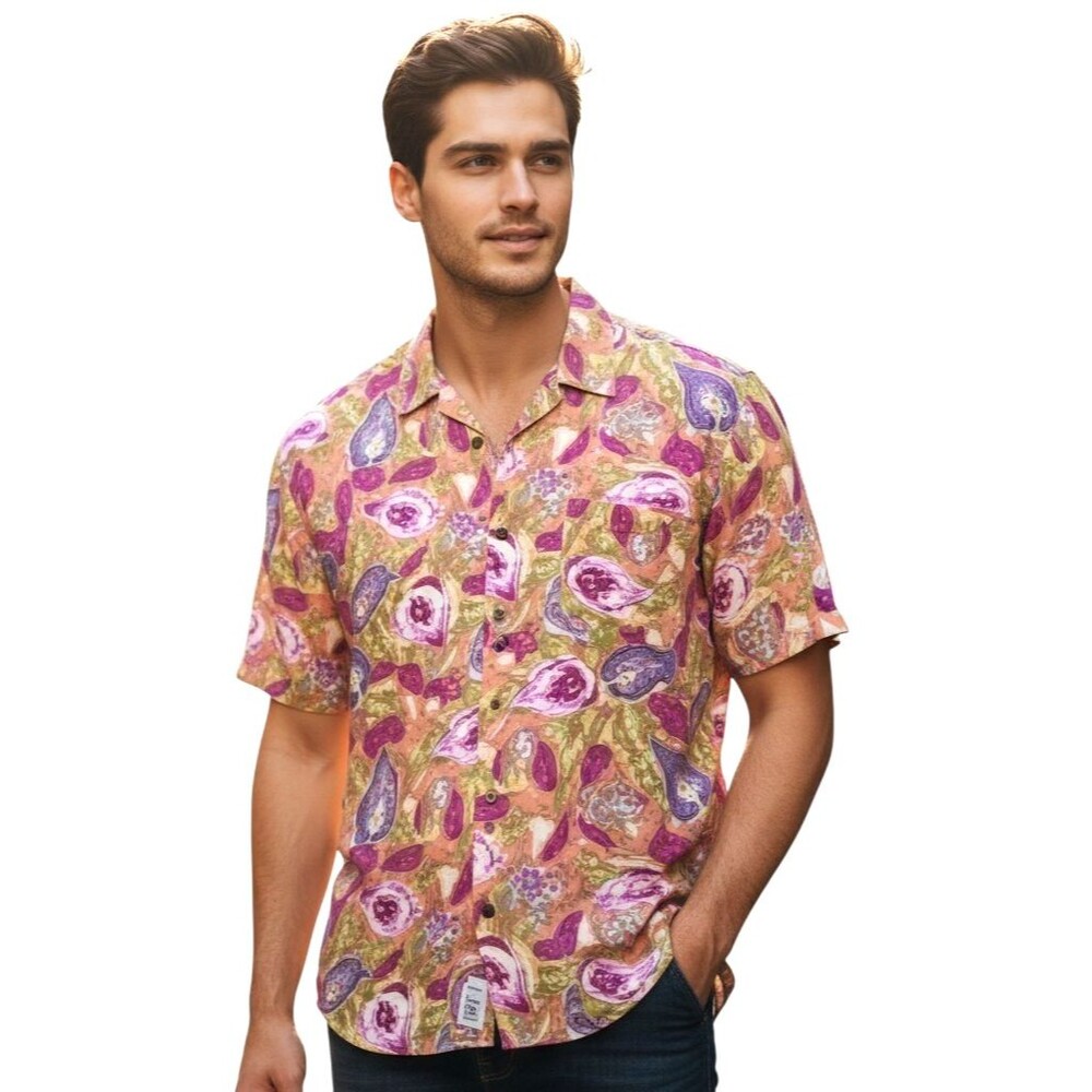 Lot Gordon Silk Shirt Mens Large Multicolor Button Front Resort